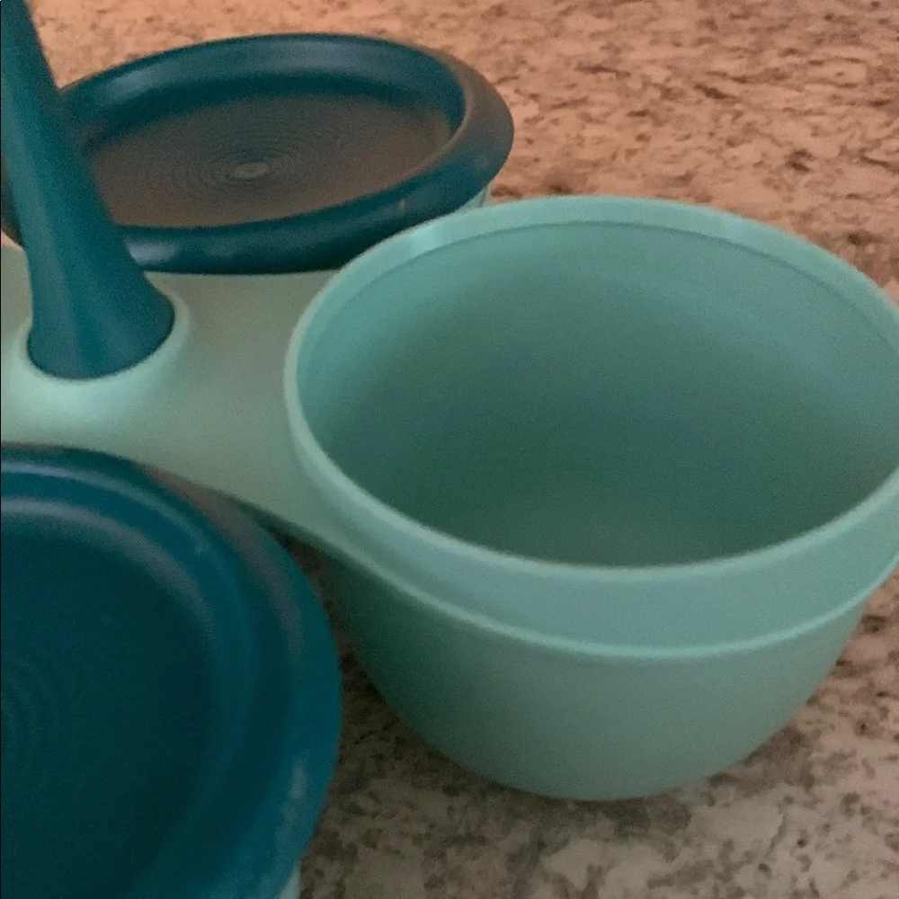 NWT Tupperware  Essentials Condiment Server 4 piece Set Shades Of Teal